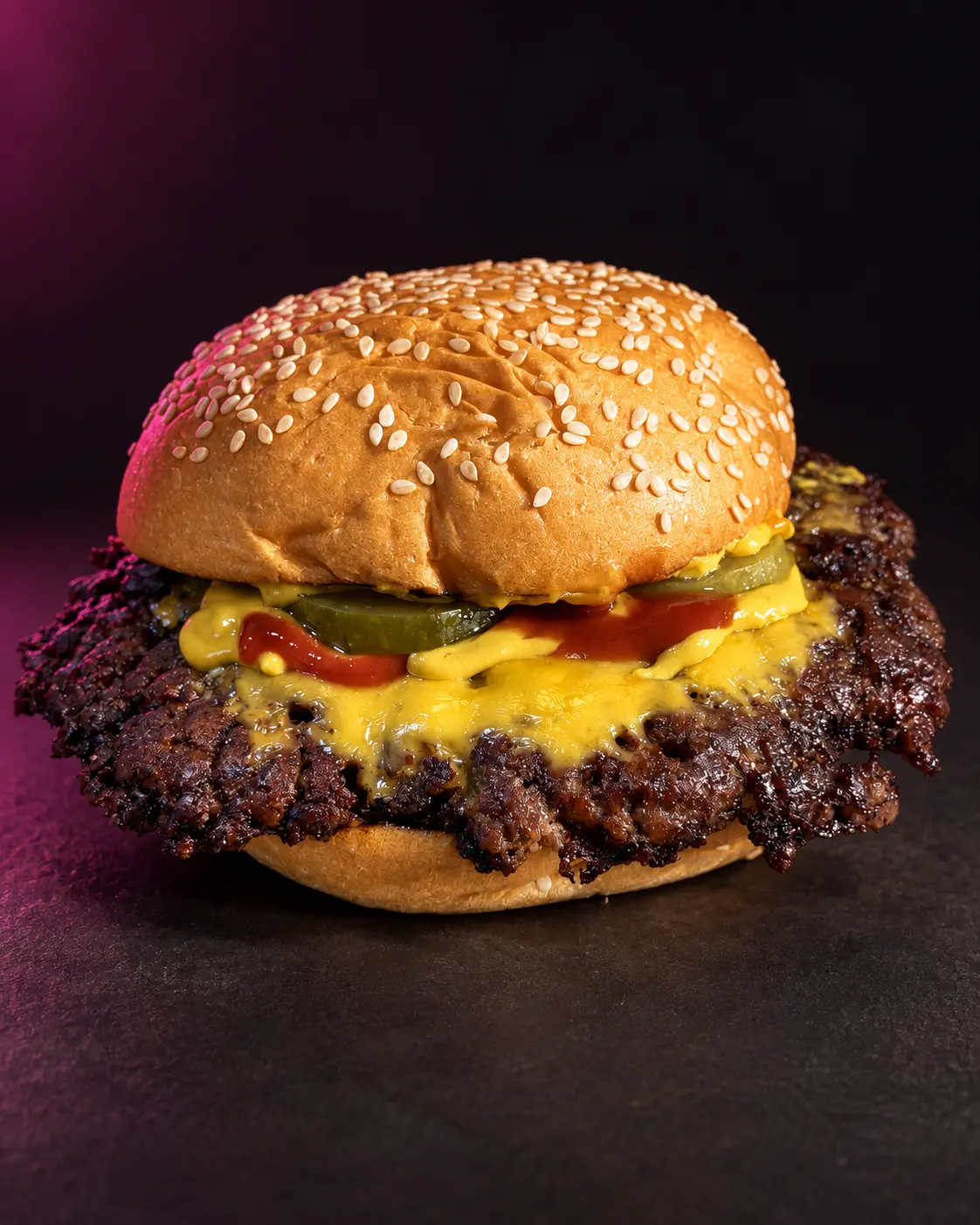 ONE Burger's original Phu Quoc smashburger with crisp beef edges, cheese and pickles